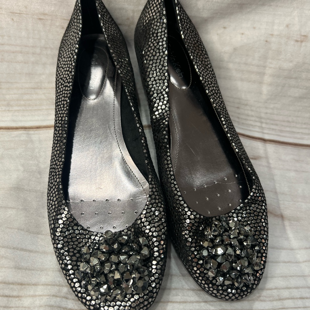 Calvin Klein Silver And Black Ballet Flat Rhinestone Women's Shoes 8.5